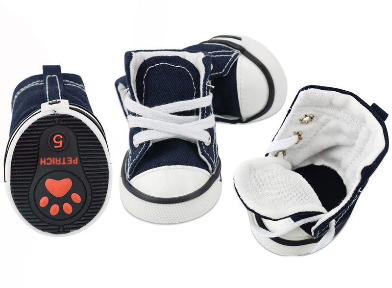 URBEST 4 Pcs Pet Dog Puppy Canvas Sport Shoes, Sneaker Boots, Outdoor Nonslip Causal Shoes (5#, Blue) - Image 3